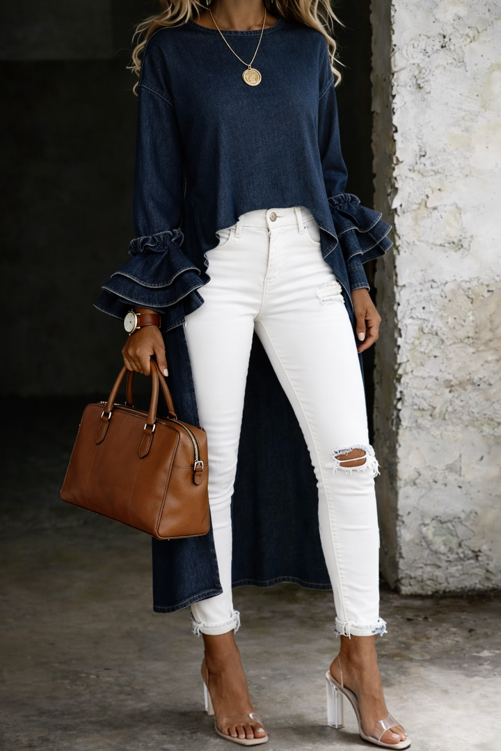 Ashley | Women's Casual V Neck Three-Quarter Sleeve Shirt Top