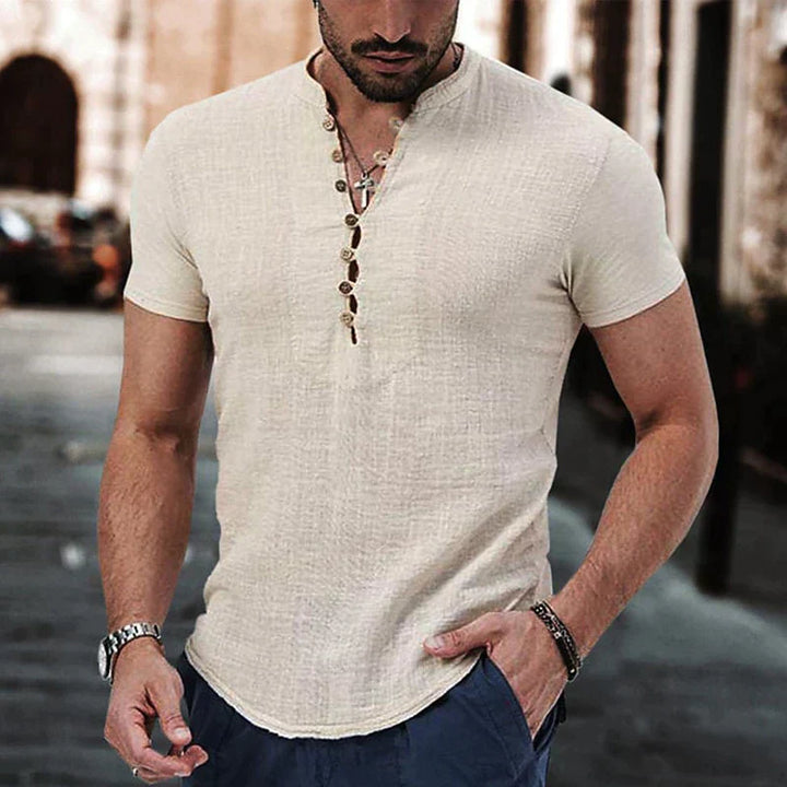 Ashton | Men's Linen Henley Shirt with Button Placket