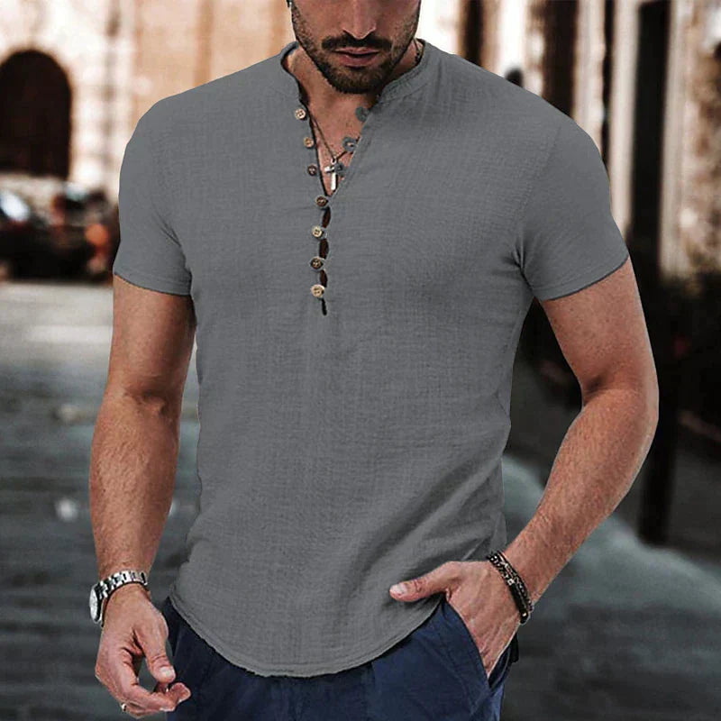 Ashton | Men's Linen Henley Shirt with Button Placket