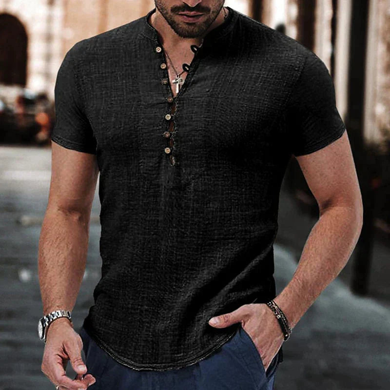 Ashton | Men's Linen Henley Shirt with Button Placket