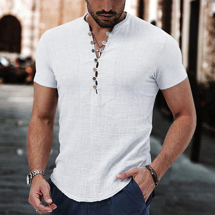 Ashton | Men's Linen Henley Shirt with Button Placket