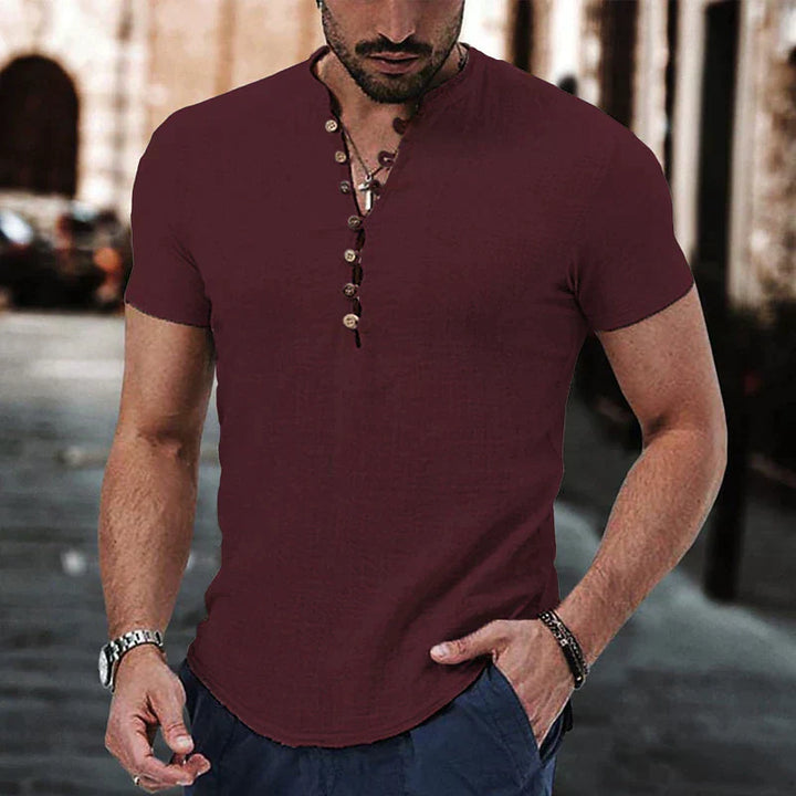 Ashton | Men's Linen Henley Shirt with Button Placket