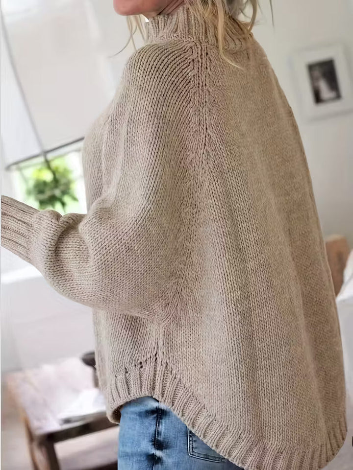 Gwenola | Women's Cable Knit Poncho Sweater with Roll Neck