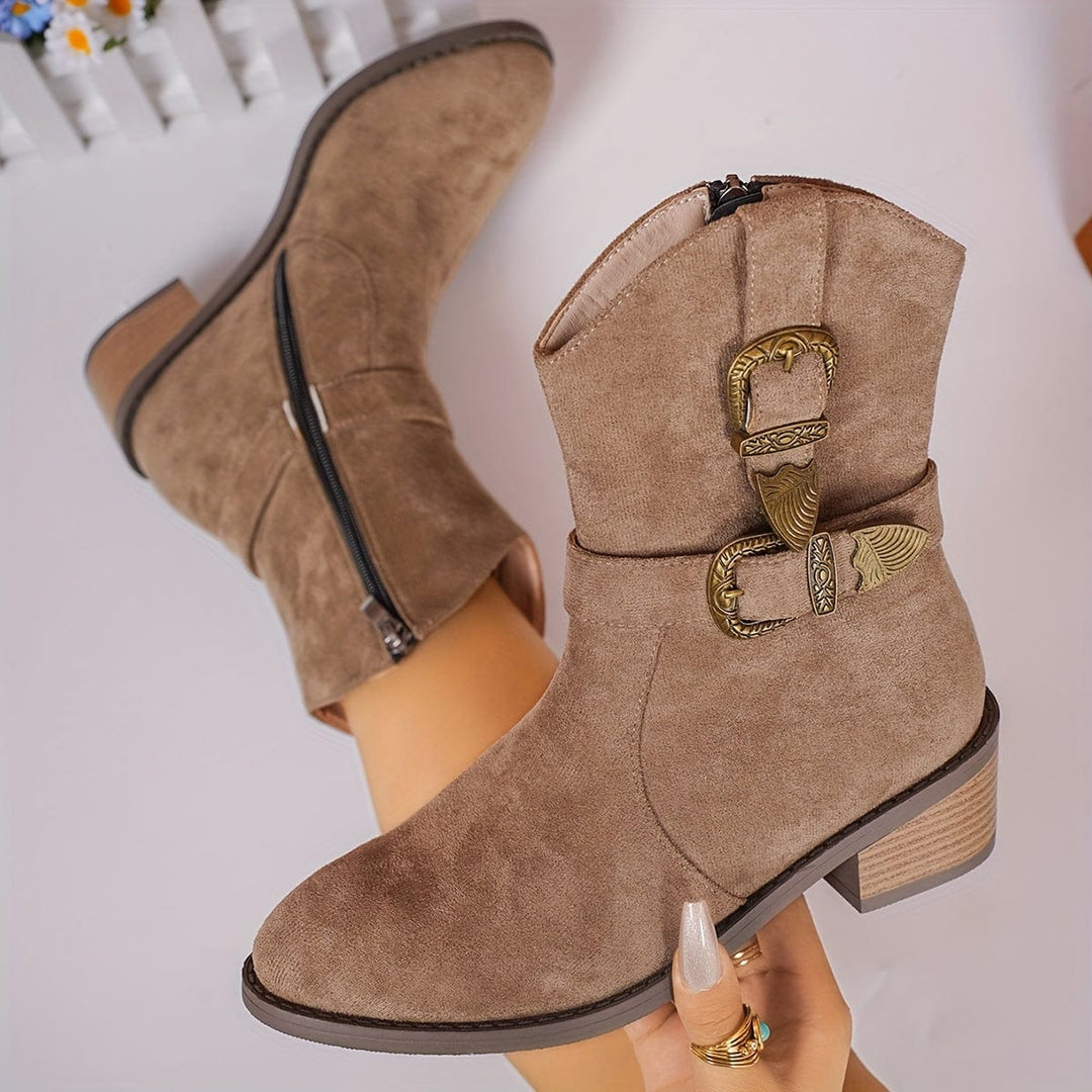 Constance | Women's Western Ankle Boots with Buckle and Zip