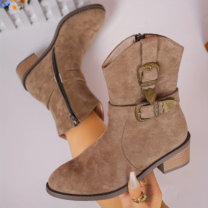 Constance | Women's Western Ankle Boots with Buckle and Zip
