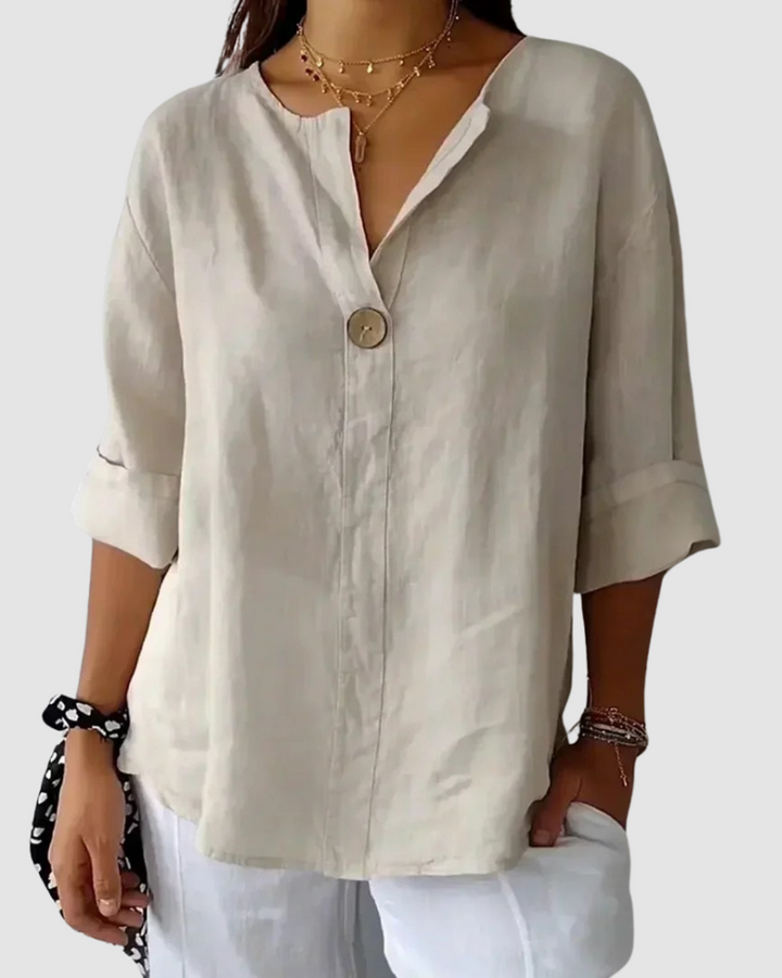 Beatrice | Women's Classic V-Neck Relaxed Linen Blend Blouse