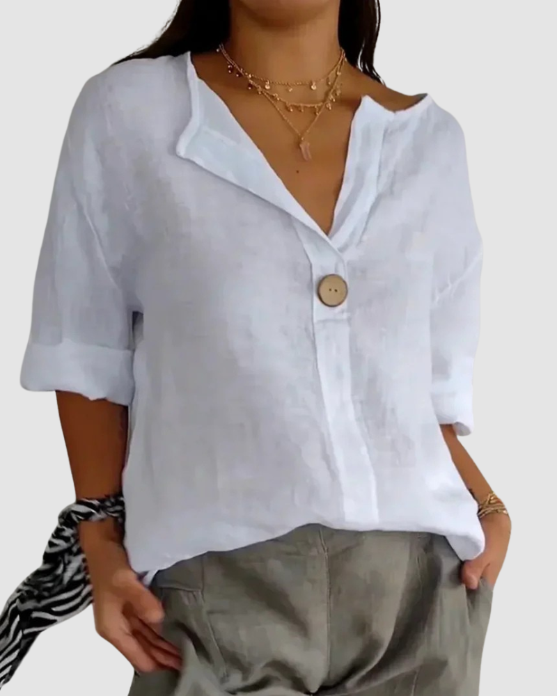 Beatrice | Women's Classic V-Neck Relaxed Linen Blend Blouse