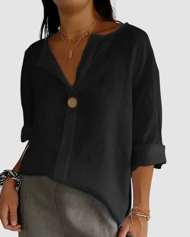 Beatrice | Women's Classic V-Neck Relaxed Linen Blend Blouse