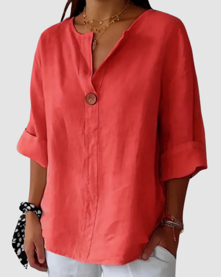 Beatrice | Women's Classic V-Neck Relaxed Linen Blend Blouse