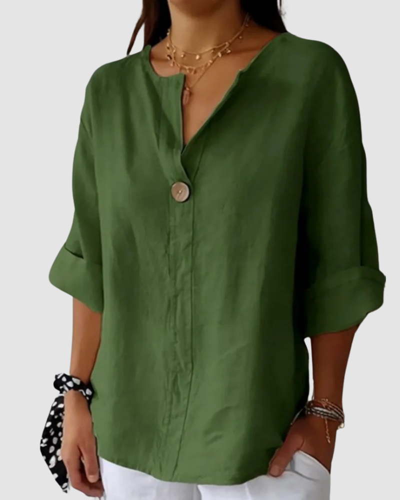 Beatrice | Women's Classic V-Neck Relaxed Linen Blend Blouse