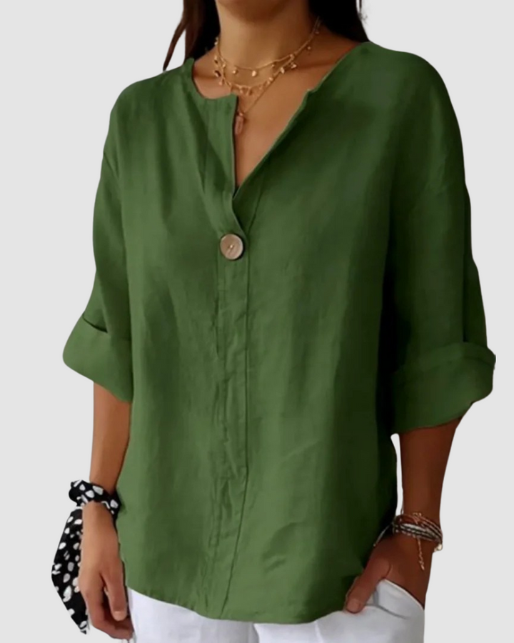 Beatrice | Women's Classic V-Neck Relaxed Linen Blend Blouse