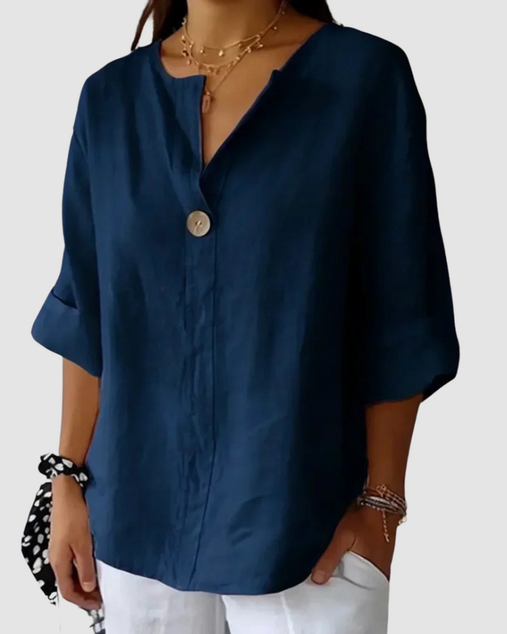 Beatrice | Women's Classic V-Neck Relaxed Linen Blend Blouse