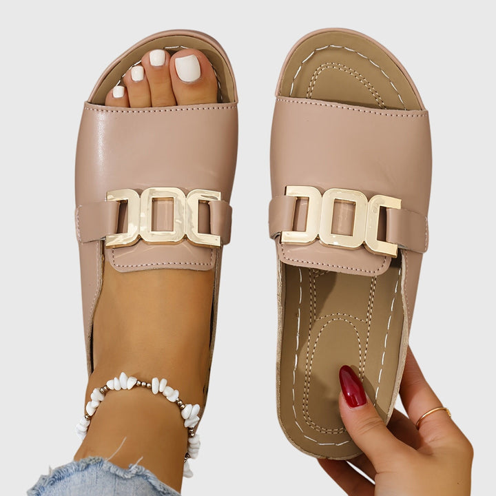 Beatrice | Women's Sleek Open-Toe Gold Buckle Sandals
