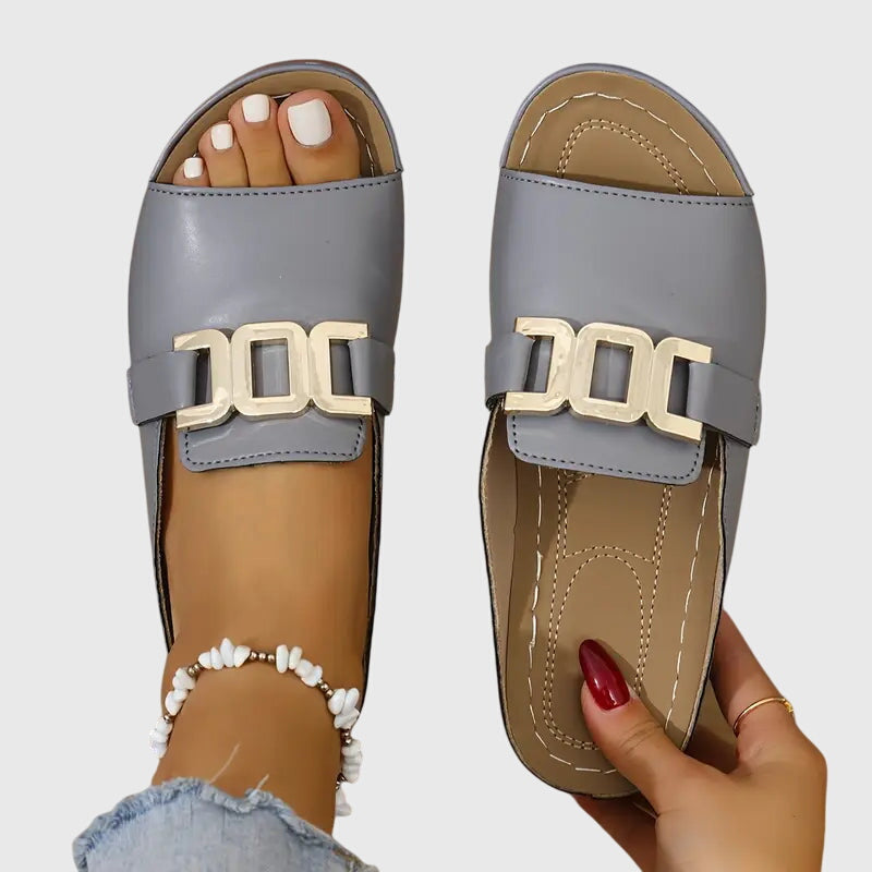 Beatrice | Women's Sleek Open-Toe Gold Buckle Sandals