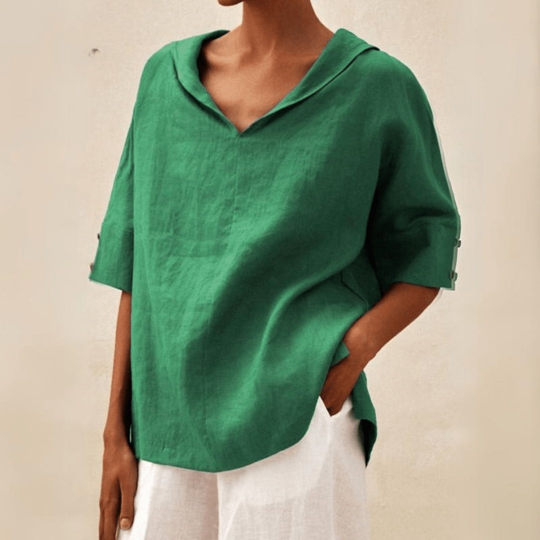 Berdine | Women's Casual Woven Linen Collared V-Neck Tunic Top