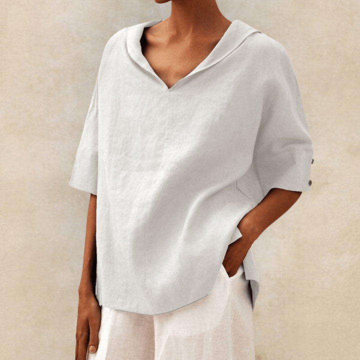 Berdine | Women's Casual Woven Linen Collared V-Neck Tunic Top