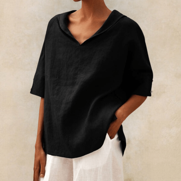 Berdine | Women's Casual Woven Linen Collared V-Neck Tunic Top