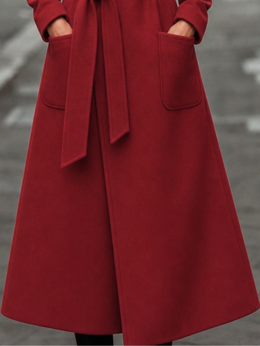 Maud | Women's Belted Longline Coat with Notch Lapel and Patch Pockets