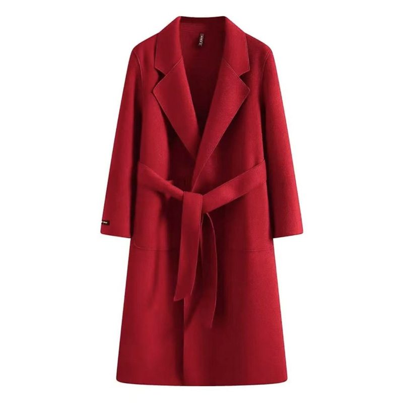 Maud | Women's Belted Longline Coat with Notch Lapel and Patch Pockets