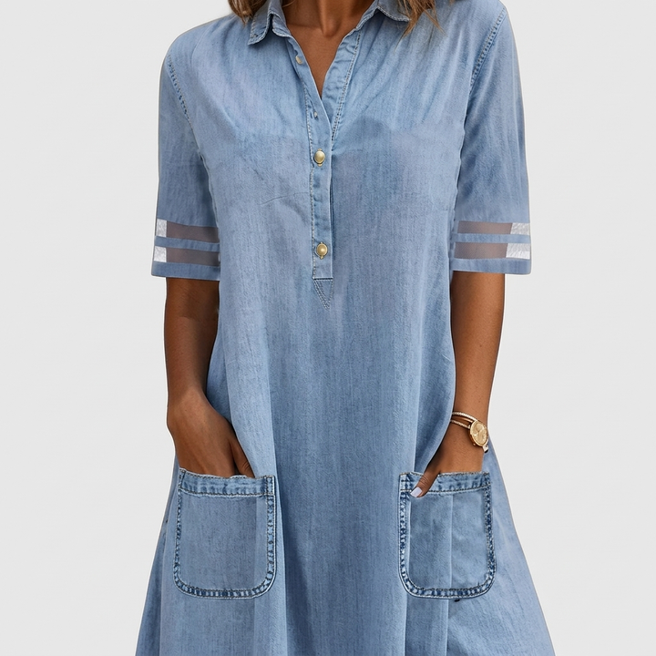 Brittany | Women's Relaxed Figure-Flattering Denim Midi Dress