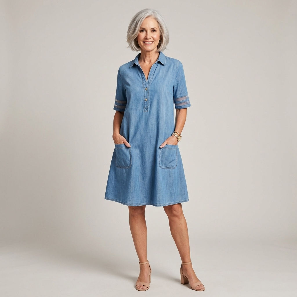 Brittany | Women's Relaxed Figure-Flattering Denim Midi Dress