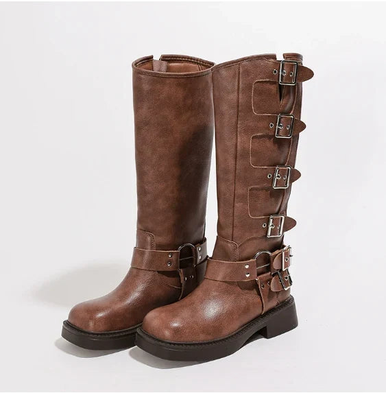 Josceline | Women's Tall Biker Boots with Buckled Straps
