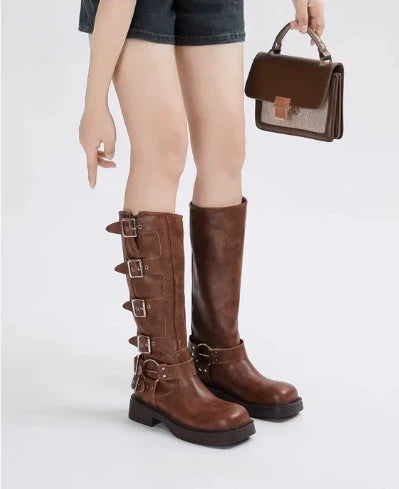Josceline | Women's Tall Biker Boots with Buckled Straps