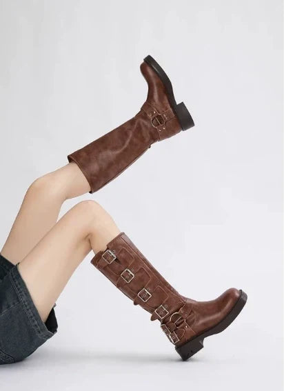 Josceline | Women's Tall Biker Boots with Buckled Straps