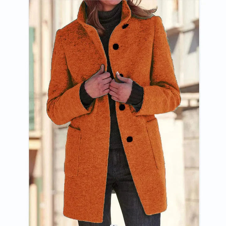 Ludivine | Women's Longline Stand-Collar Coat with Button Front