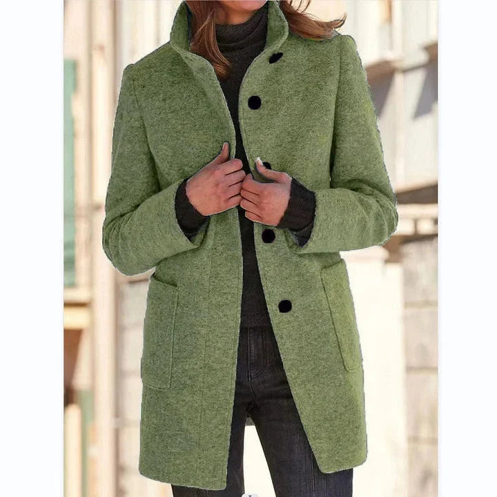 Ludivine | Women's Longline Stand-Collar Coat with Button Front