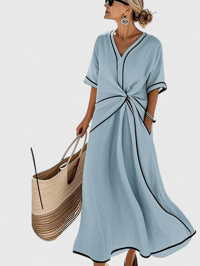 Calliope | Women's Vertical Stripe Lightweight Summer Midi Dress