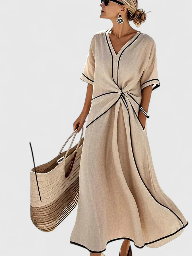 Calliope | Women's Vertical Stripe Lightweight Summer Midi Dress