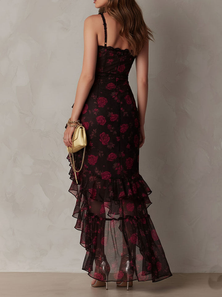 Carmen | Women's Floral Ruched Ruffle-Hem Midi Dress