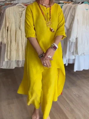 Caroline | Women's Casual Linen Long Sleeve Top and Pants Set