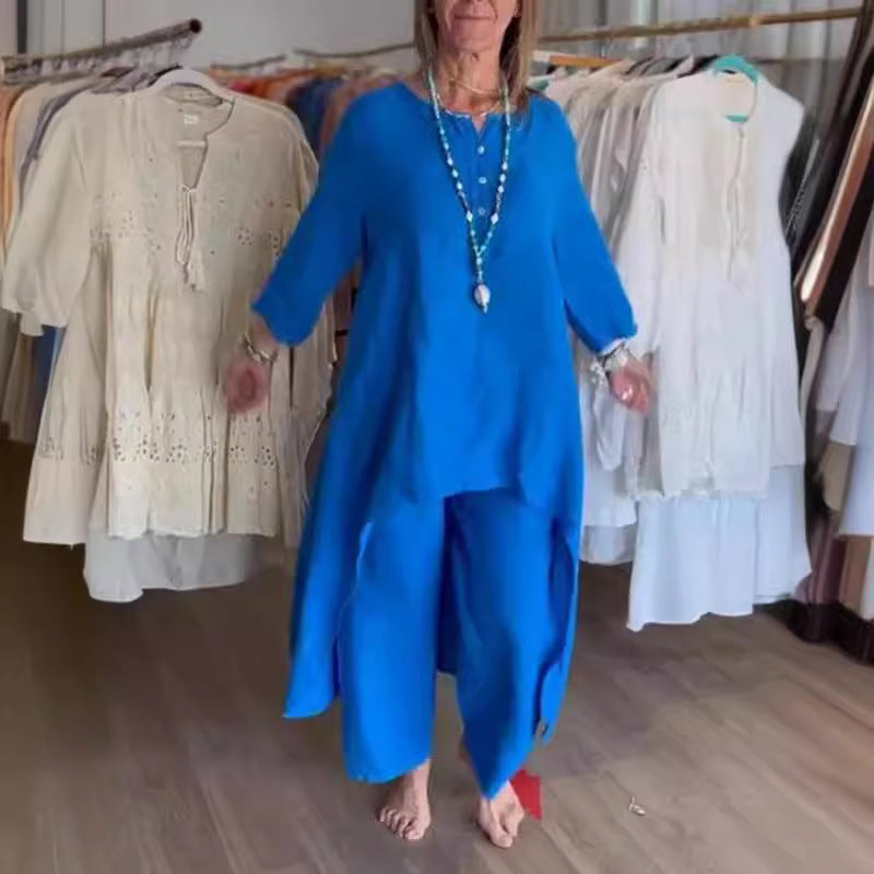 Caroline | Women's Casual Linen Long Sleeve Top and Pants Set