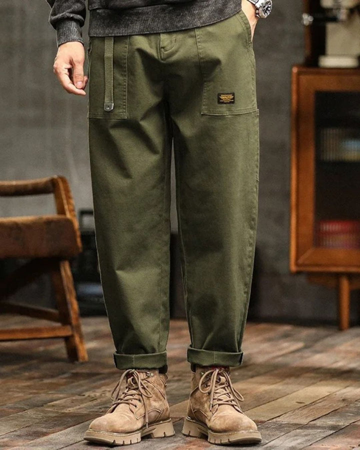 Men's Long Cargo Pants with Front Patch Pockets and Belt Loops