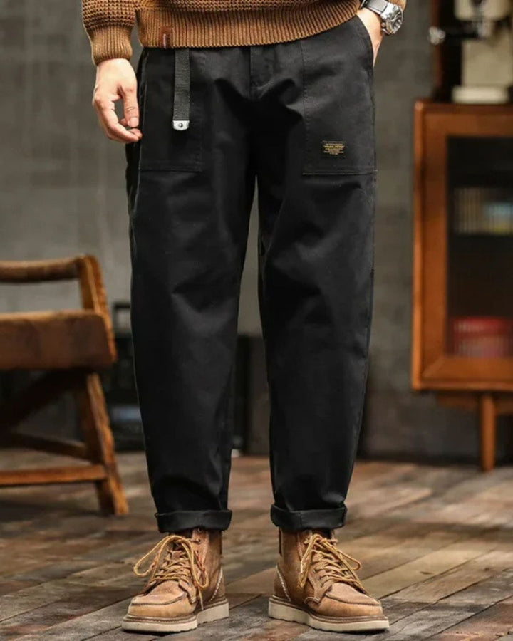 Men's Long Cargo Pants with Front Patch Pockets and Belt Loops