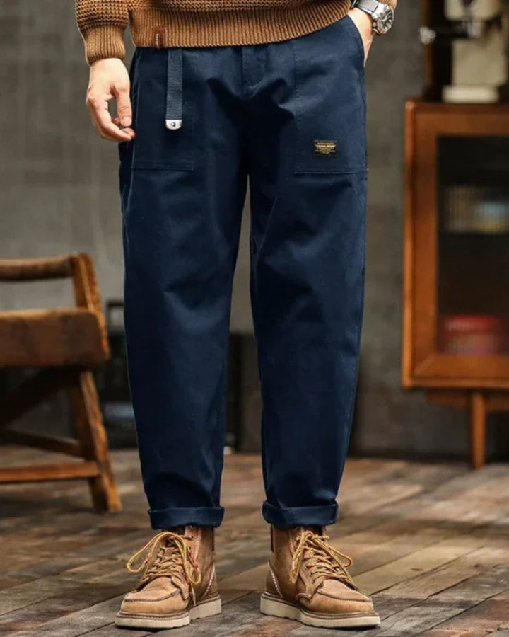 Men's Long Cargo Pants with Front Patch Pockets and Belt Loops