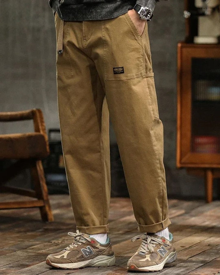 Men's Long Cargo Pants with Front Patch Pockets and Belt Loops