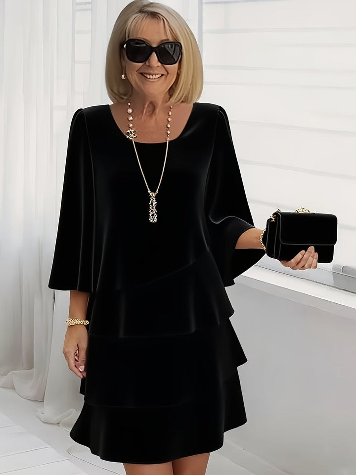Catherine | Women's Layered Ruffle Round Neck Midi Dress