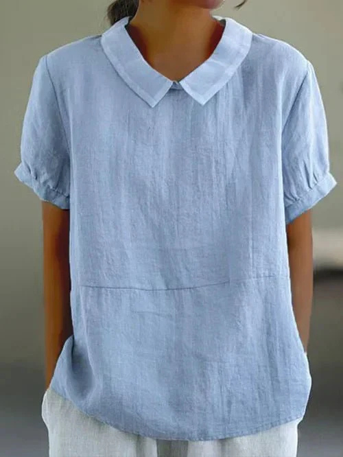 Cecilia | Women's Casual Linen Peter Pan Collar Short Top