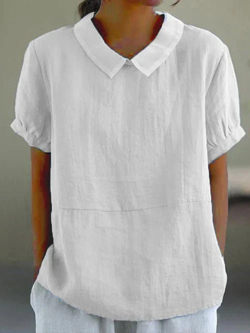 Cecilia | Women's Casual Linen Peter Pan Collar Short Top