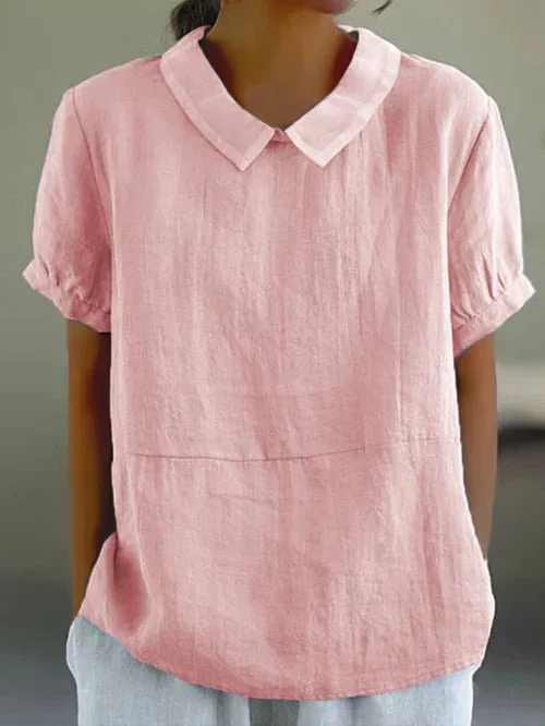 Cecilia | Women's Casual Linen Peter Pan Collar Short Top