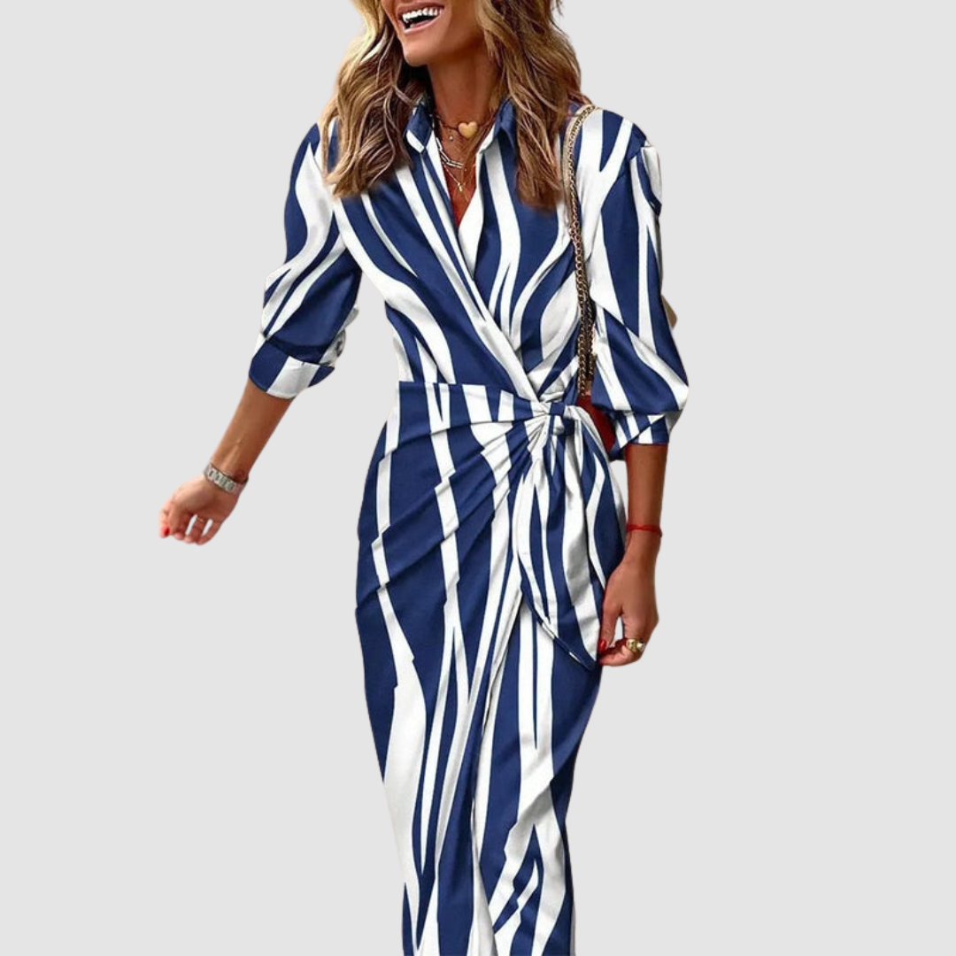 Cecilia | Women's Classic Vertical Striped Midi Dress