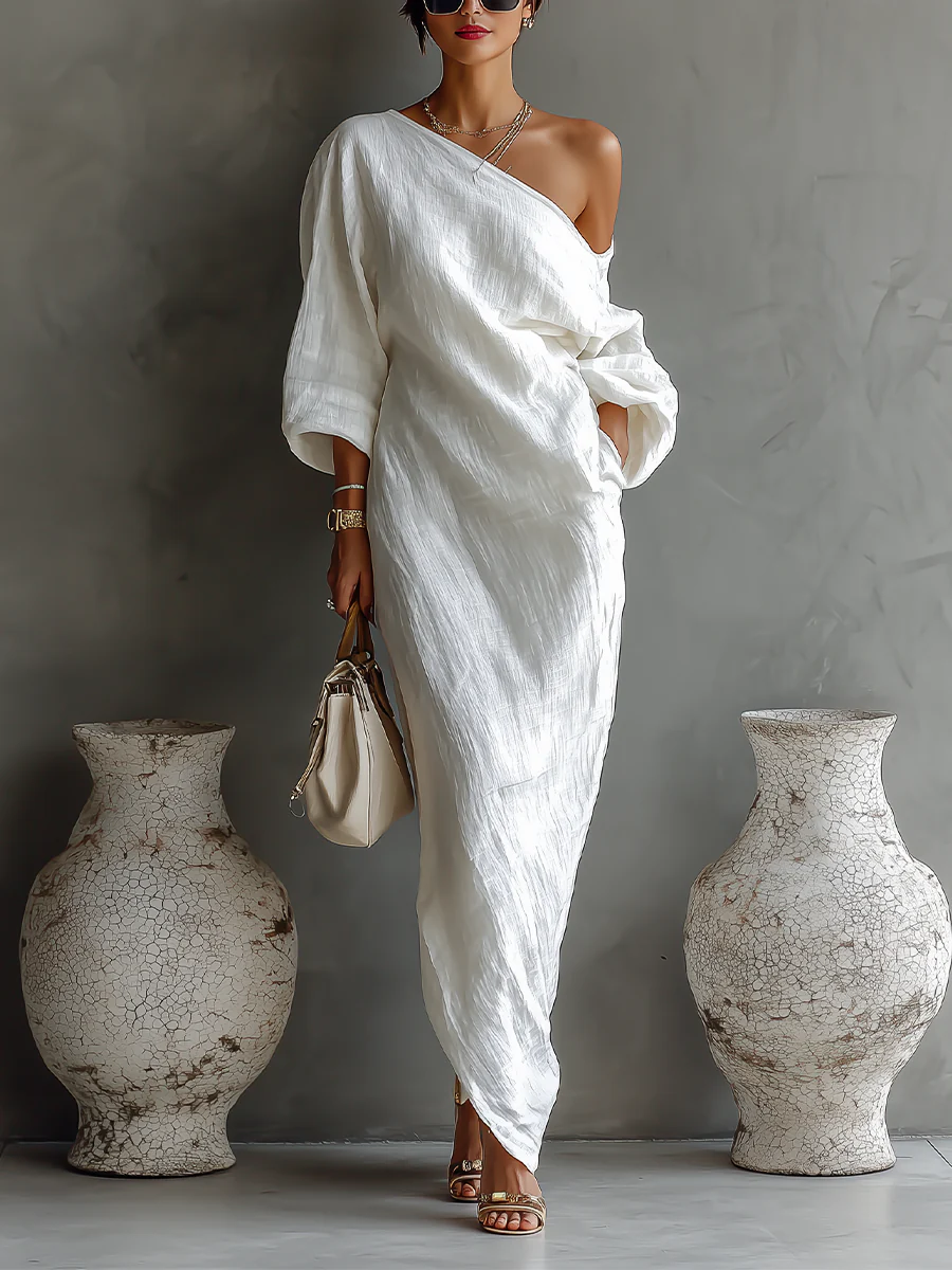 Celestine | Women's One-Shoulder Long-Sleeve Flowing Maxi Dress