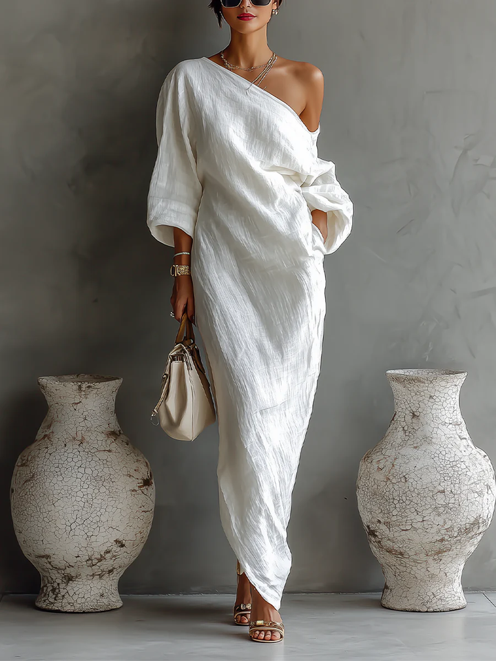 Celestine | Women's One-Shoulder Long-Sleeve Flowing Maxi Dress