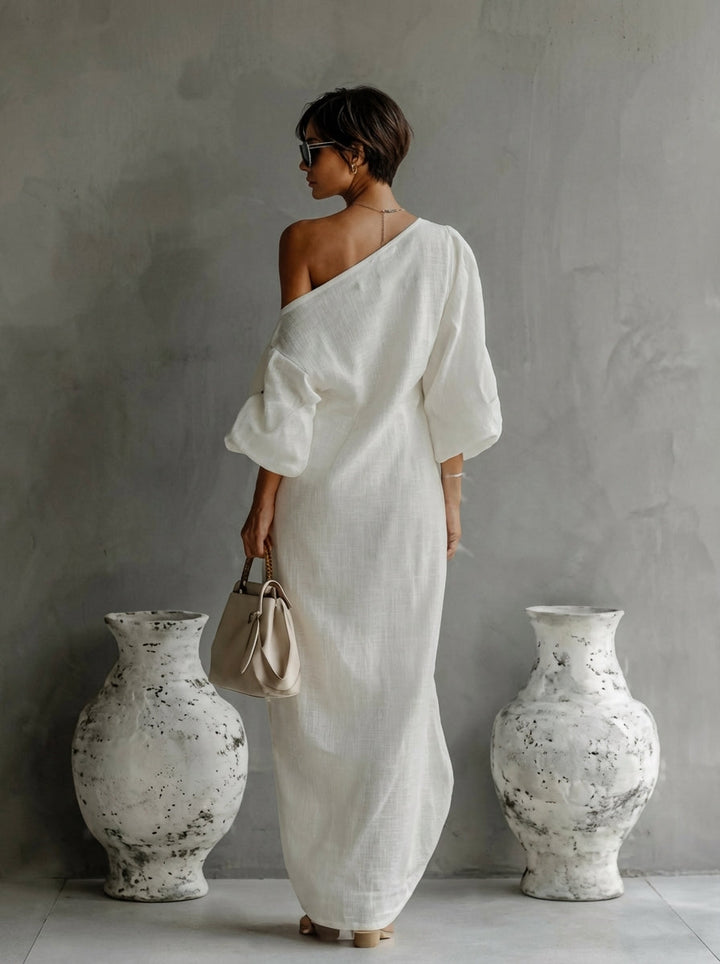 Celestine | Women's One-Shoulder Long-Sleeve Flowing Maxi Dress