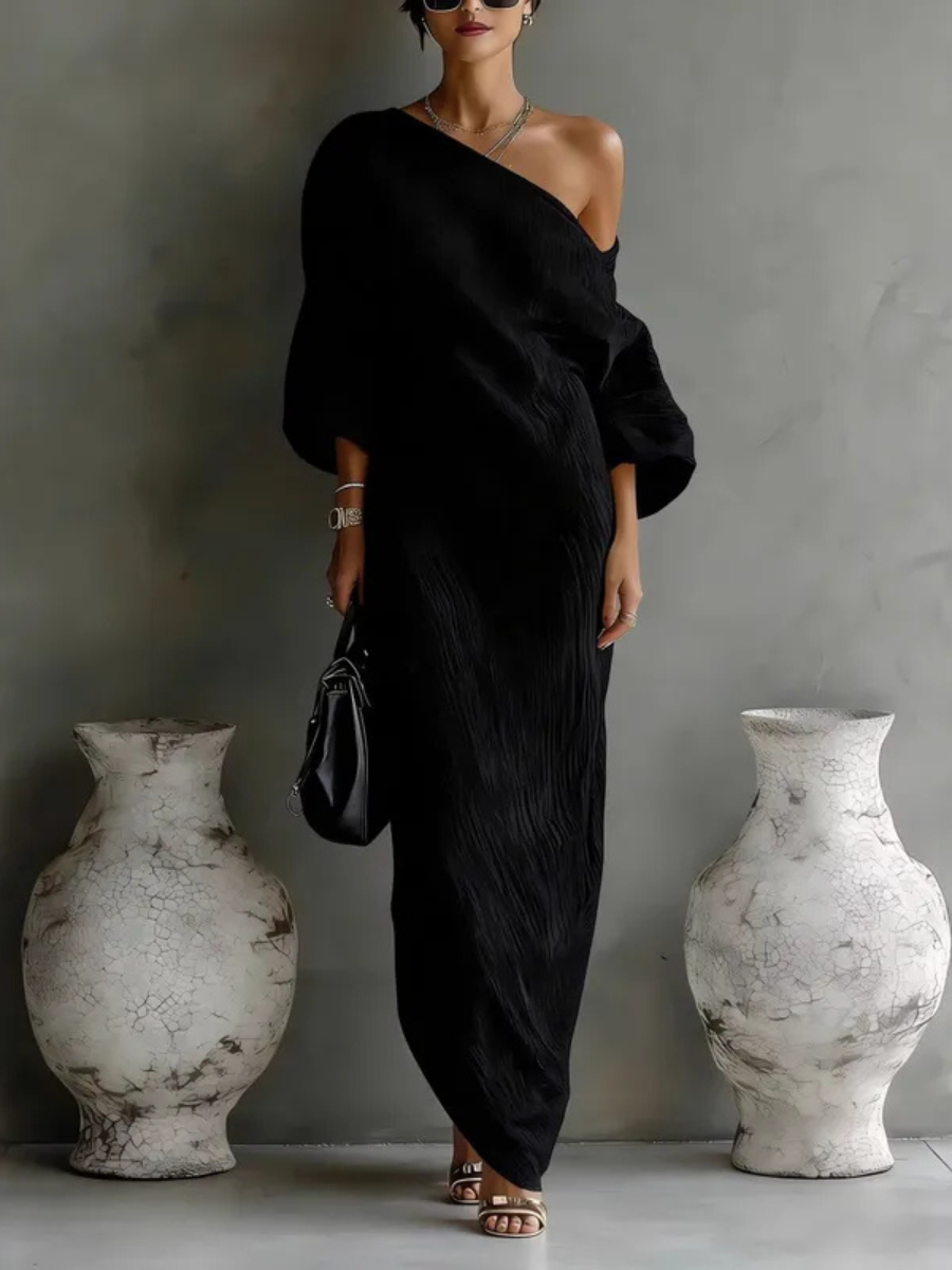 Celestine | Women's One-Shoulder Long-Sleeve Flowing Maxi Dress