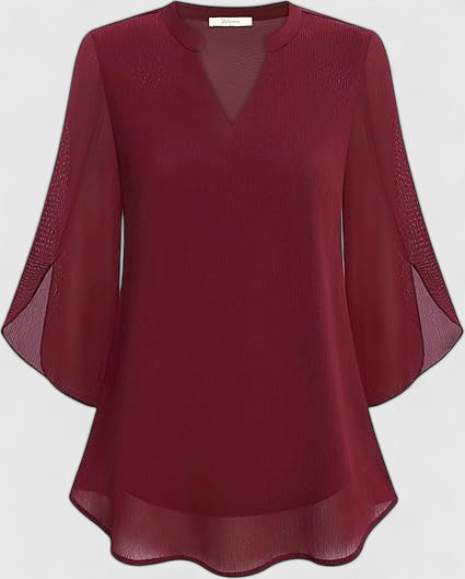 Celinora | Women's Comfortable A-Line Pleated V-Neck Blouse