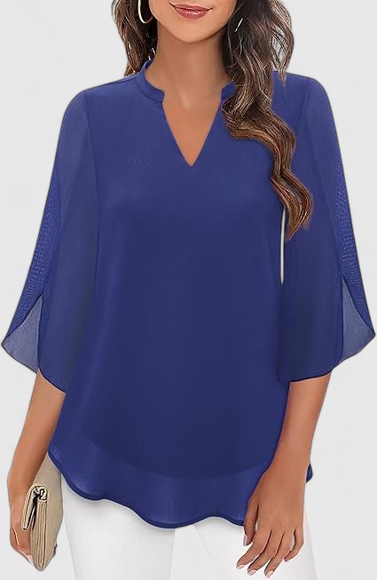 Celinora | Women's Comfortable A-Line Pleated V-Neck Blouse
